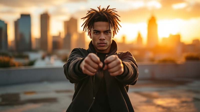 A young Gen Z male in an empowered pose.